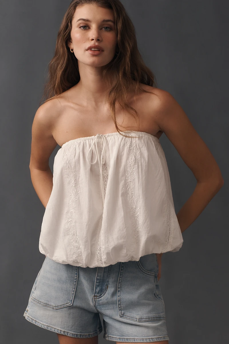 By Anthropologie 100% Cotton Bubble-Hem Tube Top