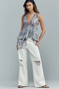 By Anthropologie Smocked Sleeveless V-Neck Top