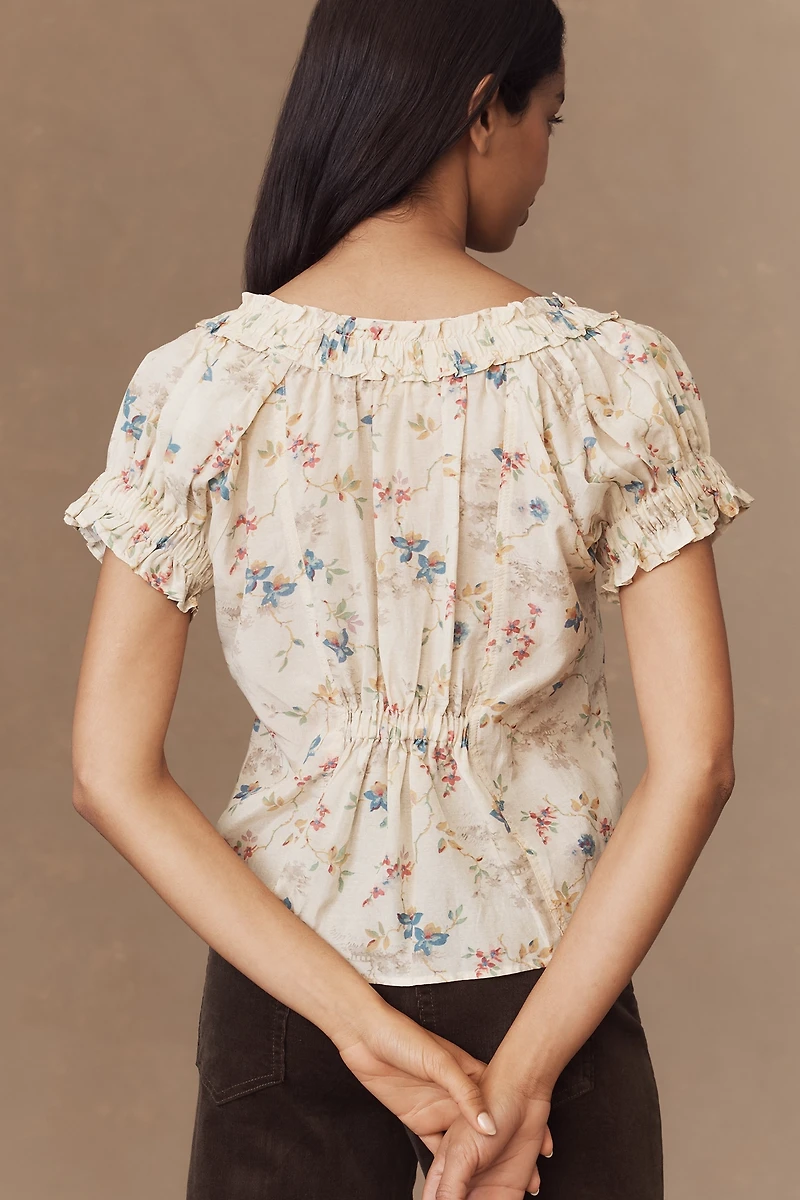 Pilcro Sheer Ruffle Puff-Sleeve Blouse