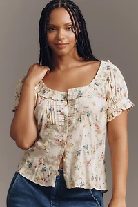 Pilcro Sheer Ruffle Puff-Sleeve Blouse