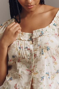 Pilcro Sheer Ruffle Puff-Sleeve Blouse