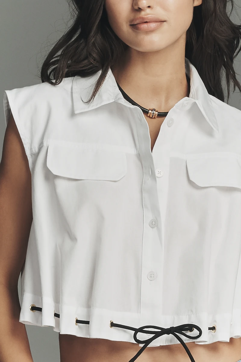 Maeve Cinched Crop Buttondown Top