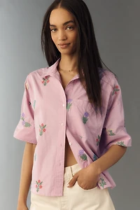 Mabel Boxy Embroidered Oxford Shirt by Maeve