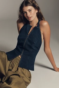 Pilcro Sleeveless Zip-Front Denim Top