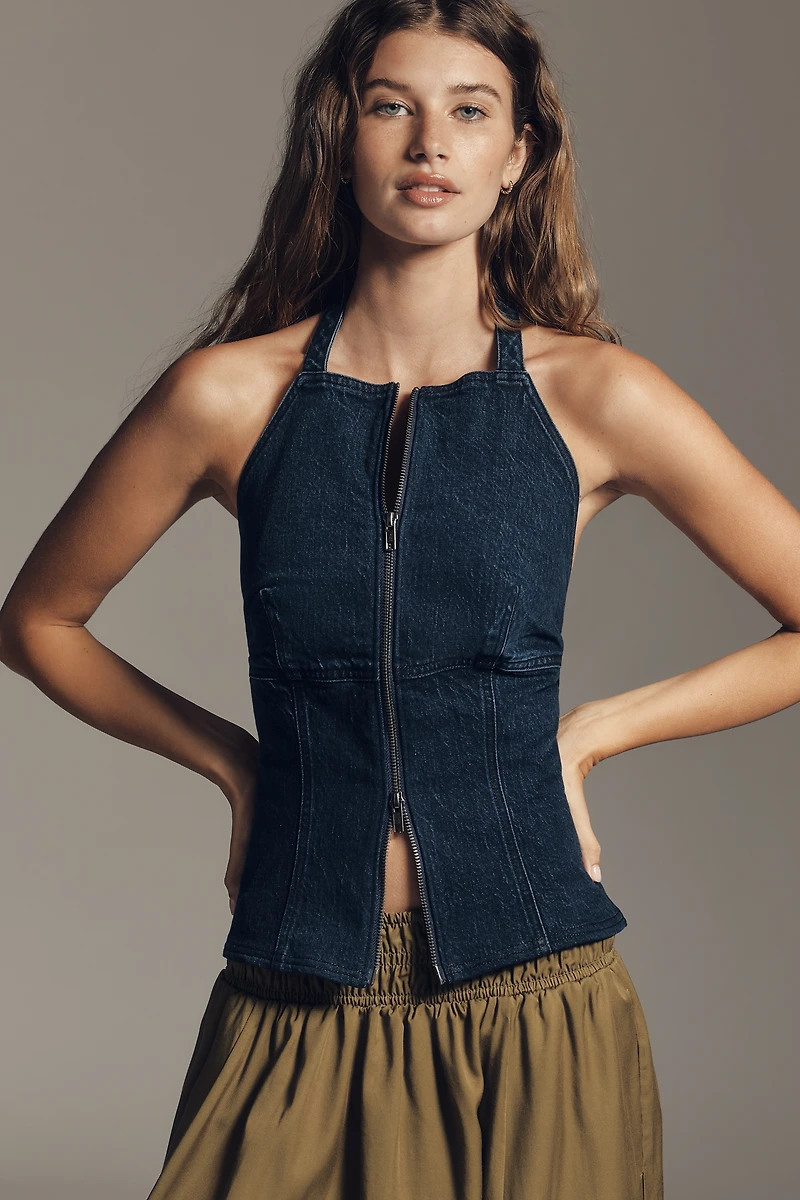 Pilcro Sleeveless Zip-Front Denim Top
