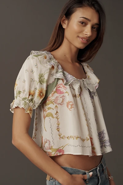 By Anthropologie Puff-Sleeve Collared Blouse