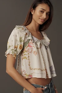By Anthropologie Puff-Sleeve Collared Blouse