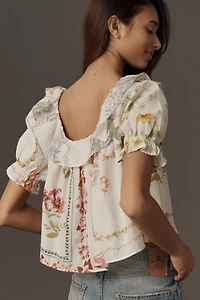 By Anthropologie Puff-Sleeve Collared Blouse