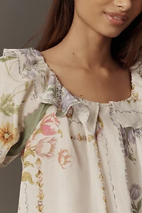 By Anthropologie Puff-Sleeve Collared Blouse