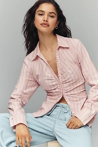 Maeve Ruched Buttondown Shirt