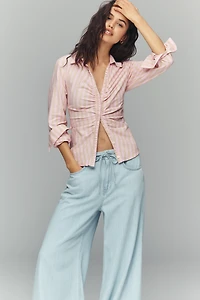Maeve Ruched Buttondown Shirt