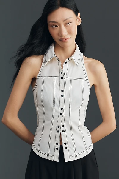 Pilcro Contrast Stitch Sleeveless Top