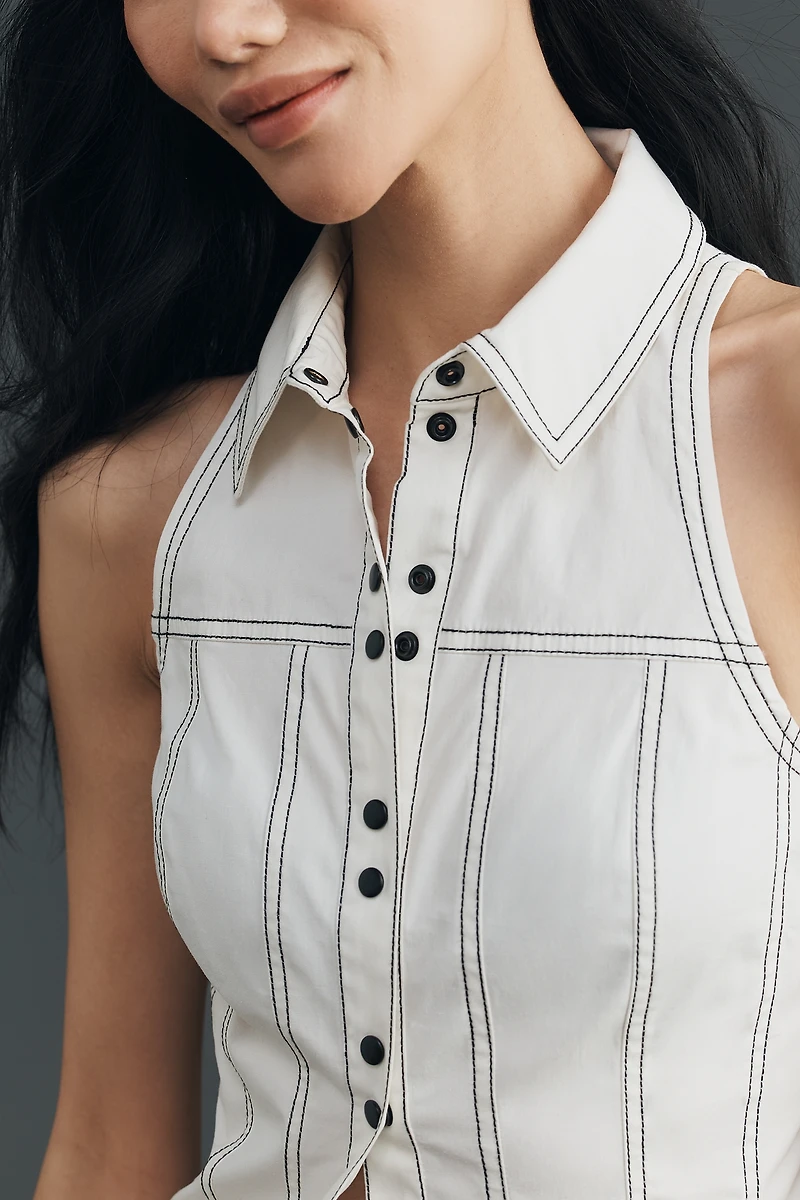 Pilcro Contrast Stitch Sleeveless Top