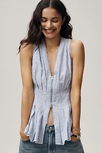 Maeve Sleeveless Zip-Front Peplum Top