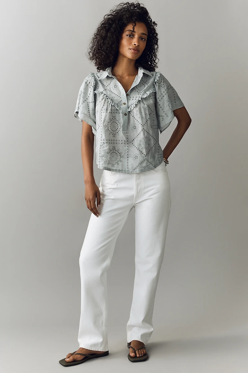 Pilcro Embroidered Eyelet Buttondown Shirt