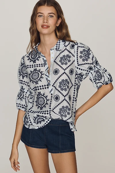 Tallulah Puff Sleeve Eyelet Buttondown Top by Pilcro