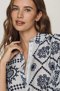 Tallulah Puff Sleeve Eyelet Buttondown Top by Pilcro