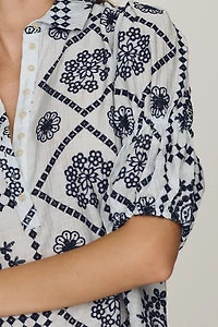 Tallulah Puff Sleeve Eyelet Buttondown Top by Pilcro