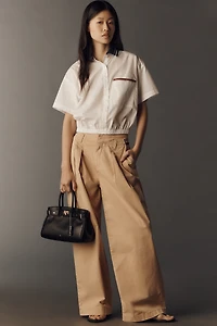 Maeve Cotton Crop Bubble Hem Shirt