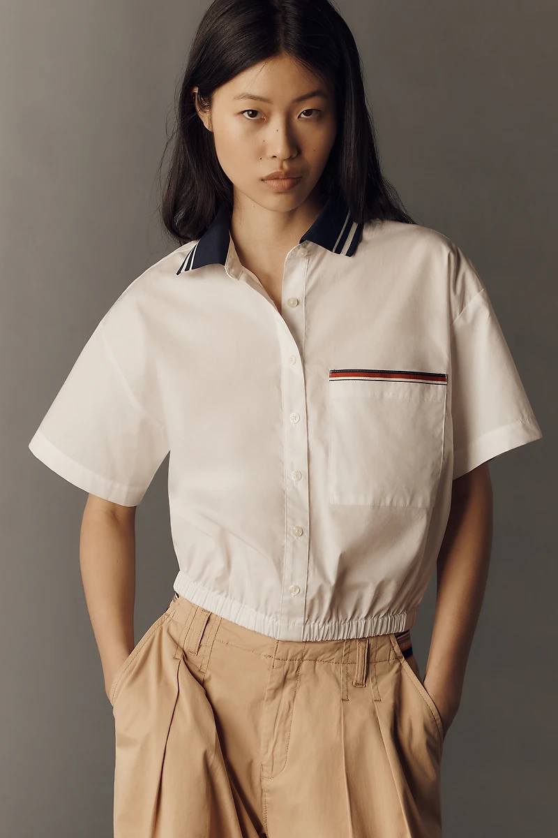 Maeve Cotton Crop Bubble Hem Shirt