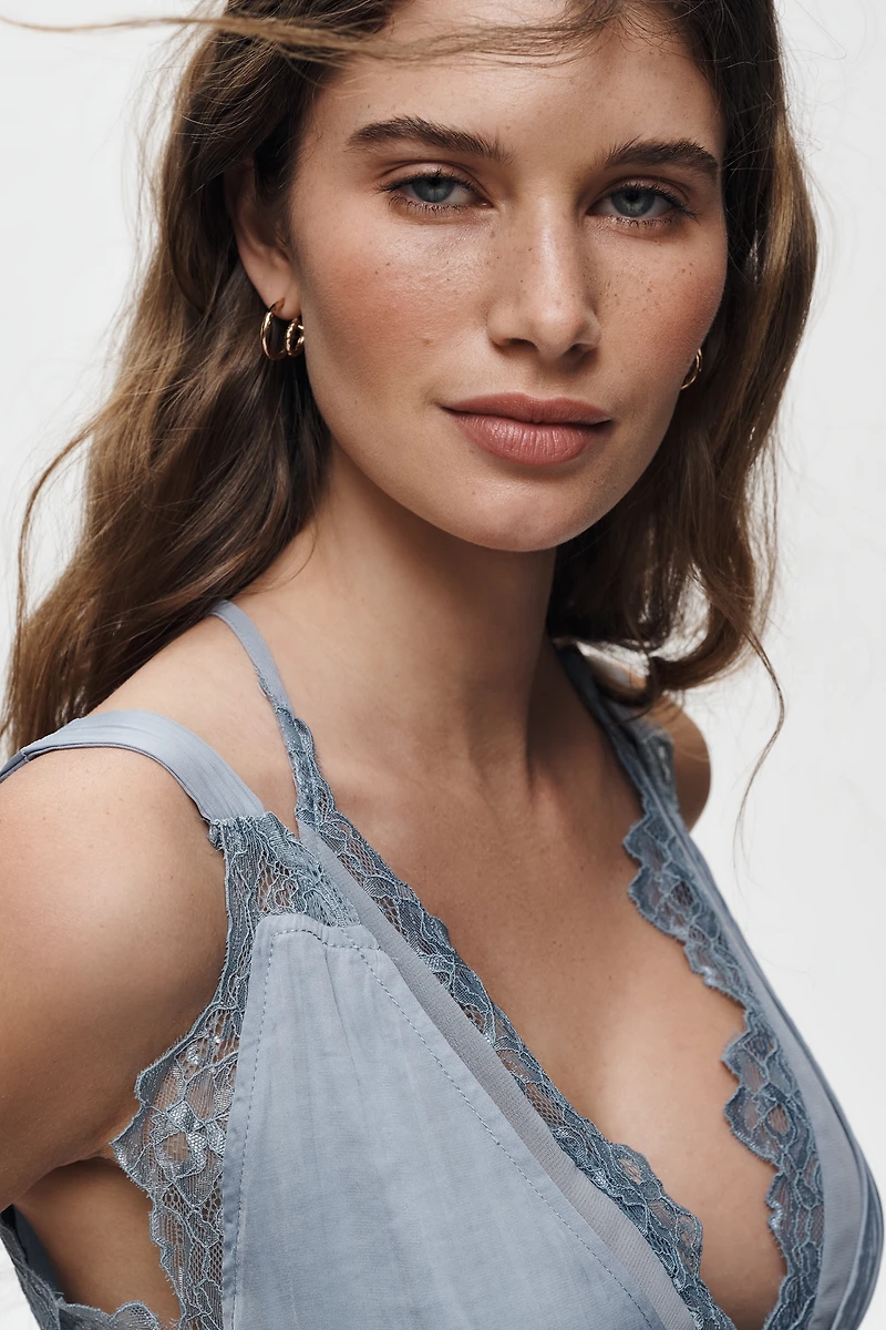 By Anthropologie Lace-Trim Babydoll Blouse