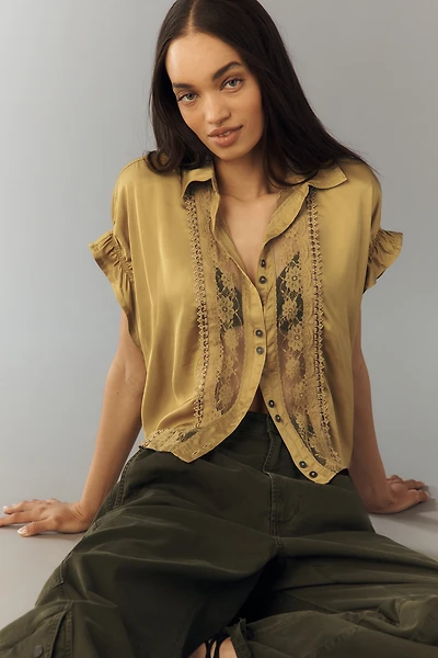 Quincy Lace Short-Sleeve Blouse by Pilcro