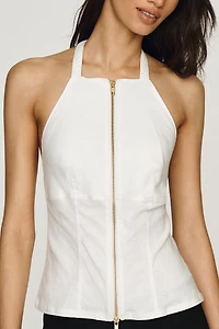 Pilcro Linen Zip-Front Halter Top