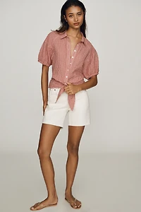 Pilcro Puff-Sleeve Tie-Front Top