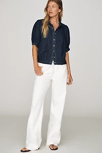Pilcro 100% Cotton Denim Puff-Sleeve Top