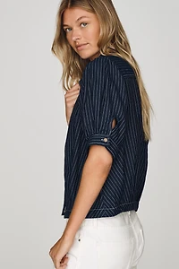 Pilcro 100% Cotton Denim Puff-Sleeve Top