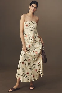 By Anthropologie Silky Waves Strapless Woven Blouse