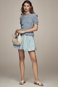 Maeve Smocked-Bodice Puff-Sleeve Blouse