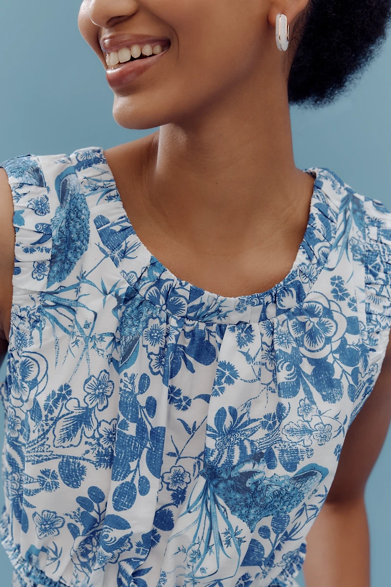 By Anthropologie Sleeveless Smocked-Waist Top