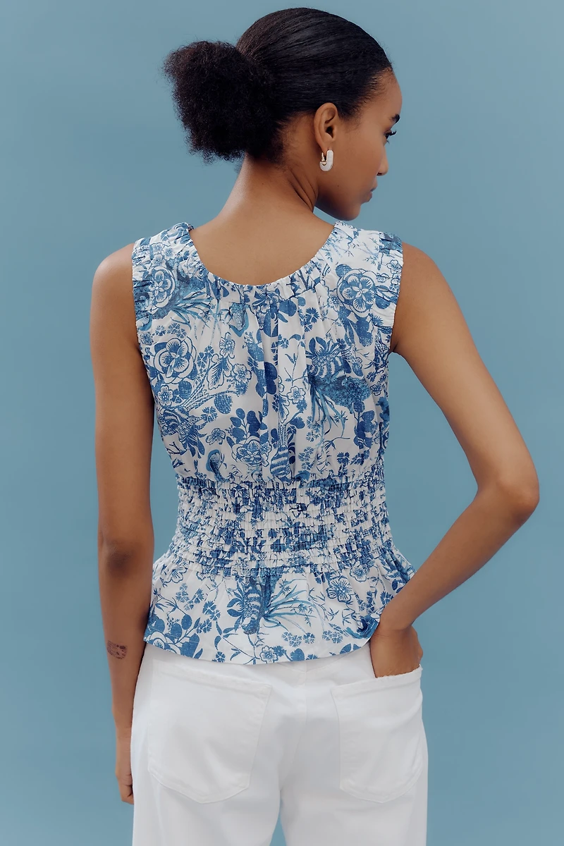 By Anthropologie Sleeveless Smocked-Waist Top