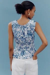 By Anthropologie Sleeveless Smocked-Waist Top