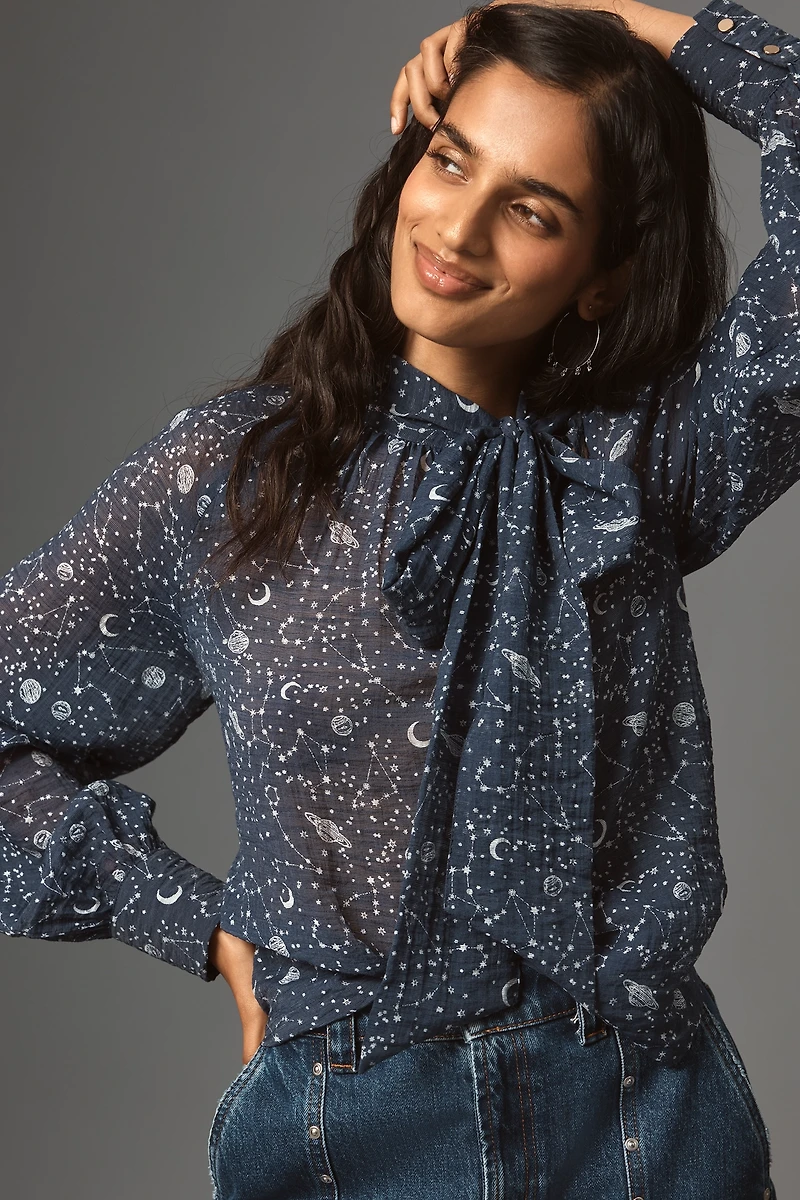 By Anthropologie Organza Tie-Neck Blouse