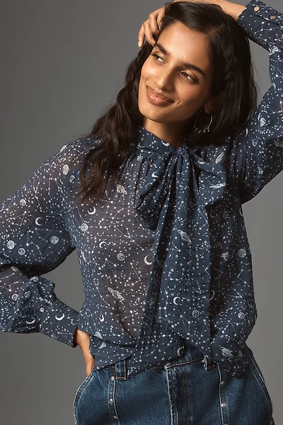 By Anthropologie Organza Tie-Neck Blouse