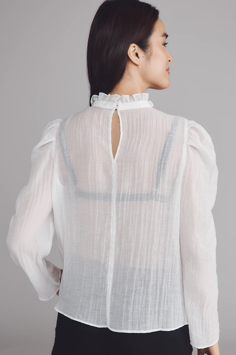 Maeve Sheer Mock-Neck Long-Sleeve Blouse