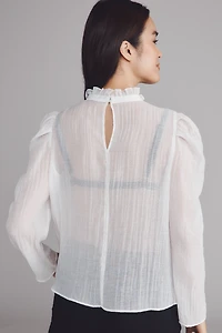 Maeve Sheer Mock-Neck Long-Sleeve Blouse
