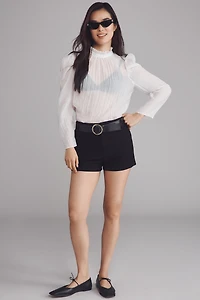 Maeve Sheer Mock-Neck Long-Sleeve Blouse