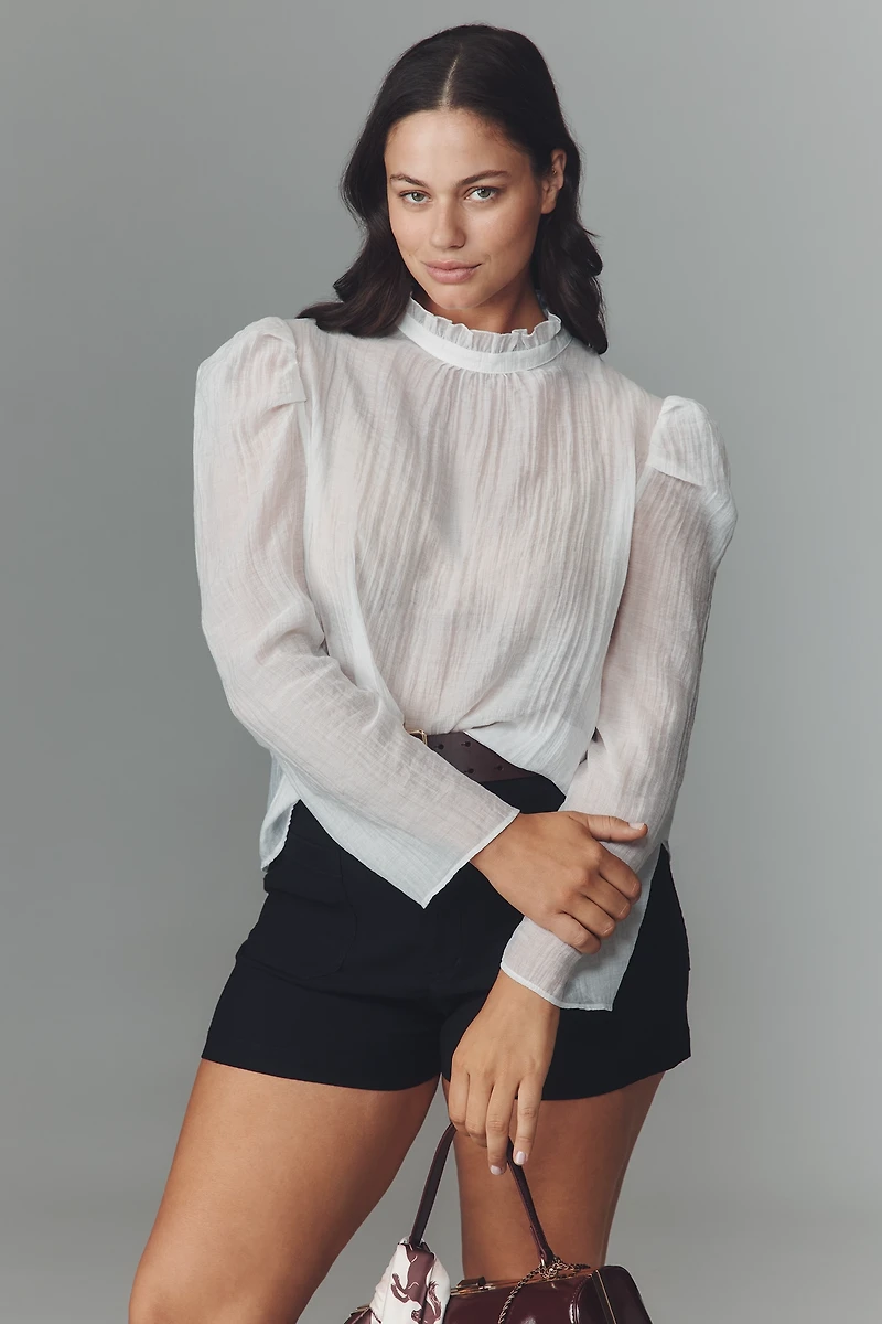 Maeve Sheer Mock-Neck Long-Sleeve Blouse