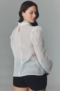 Maeve Sheer Mock-Neck Long-Sleeve Blouse
