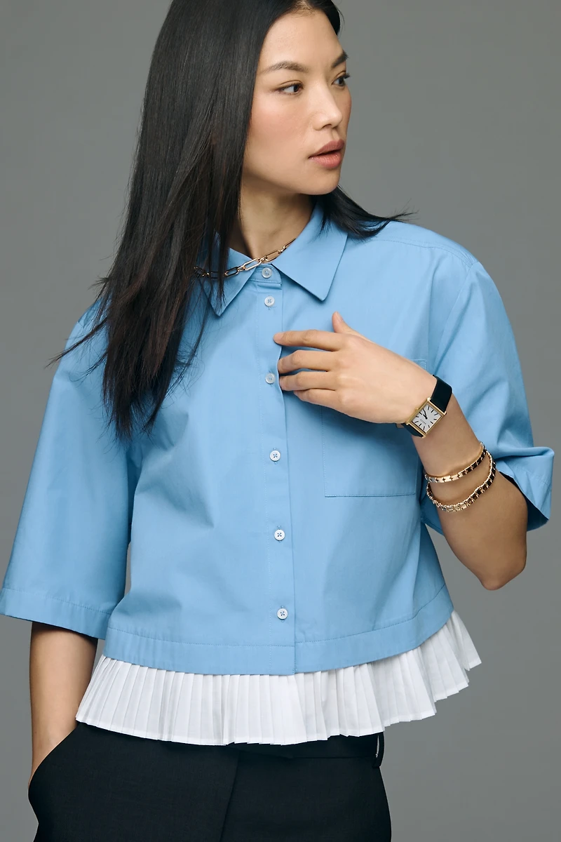 Maeve Short-Sleeve Pleated Hem Top