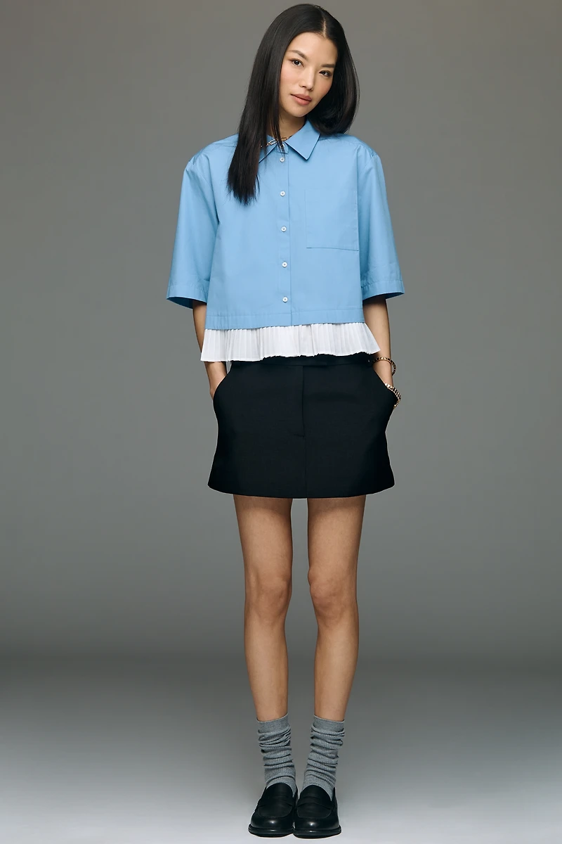 Maeve Short-Sleeve Pleated Hem Top