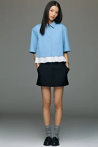 Maeve Short-Sleeve Pleated Hem Top