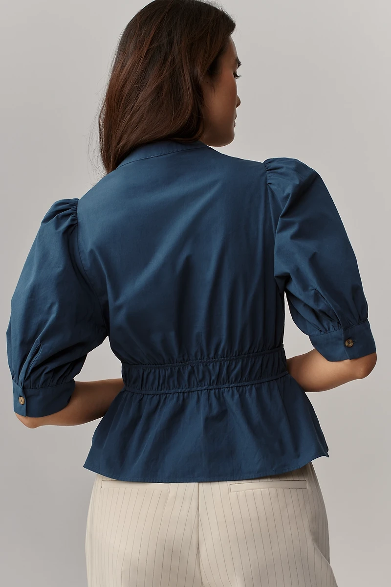 Maeve Puff-Sleeve Buttondown Top