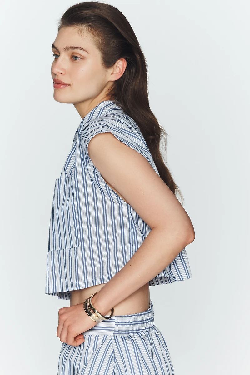 Maeve Cap-Sleeve Crop Buttondown Top
