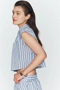 Maeve Cap-Sleeve Crop Buttondown Top