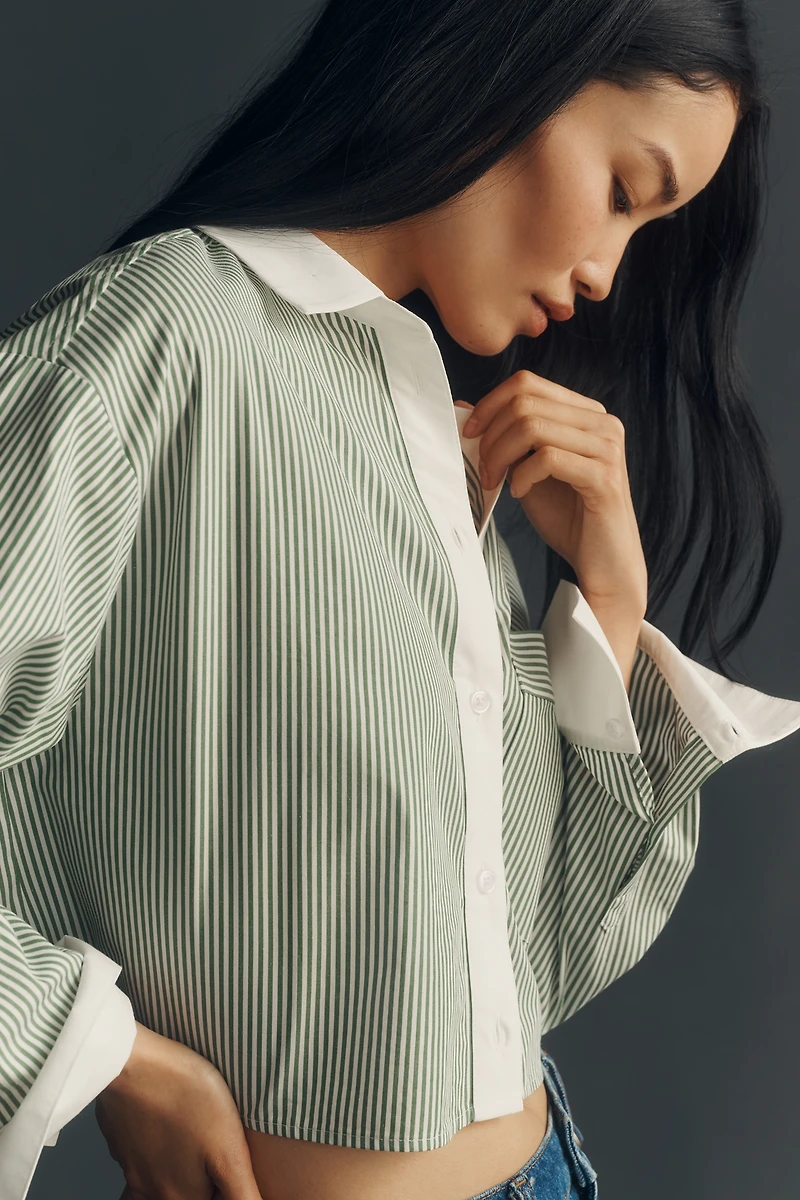 Maeve Cotton Crop Buttondown Shirt