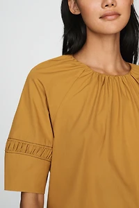 Maeve 100% Cotton Smocked Short-Sleeve Blouse